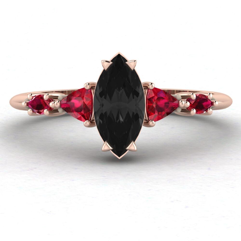 Maisie Marquise Black Diamond & Ruby Rose Gold Ring
