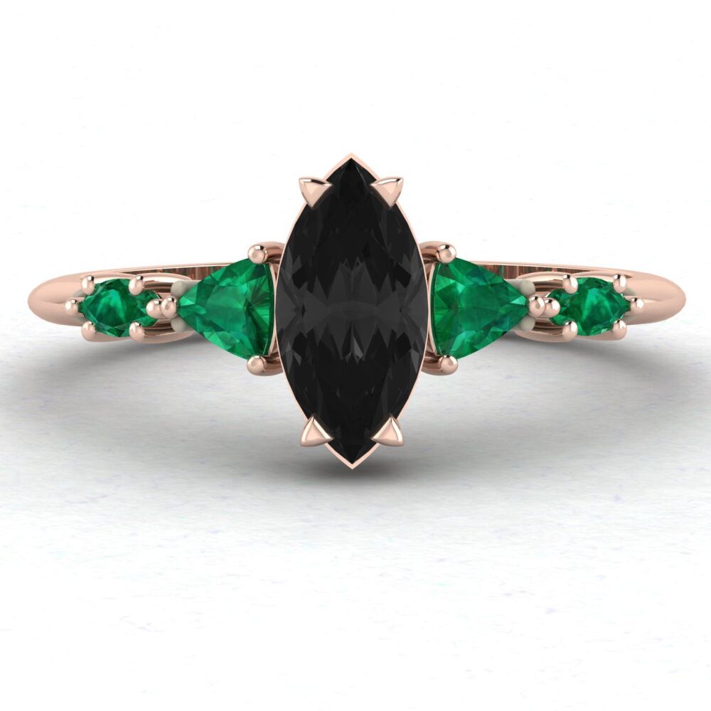 Maisie Marquise Black Diamond & Emerald Rose Gold Ring