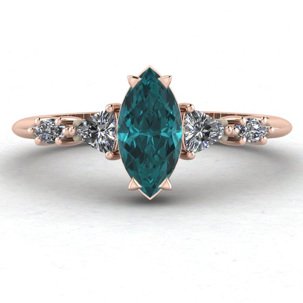 Maisie Marquise Teal Sapphire & Diamonds, Rose Gold Engagement Ring