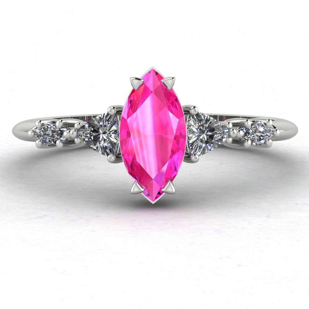 Maisie Marquise Pink Sapphire & Diamonds, White Gold or Platinum Engagement Ring