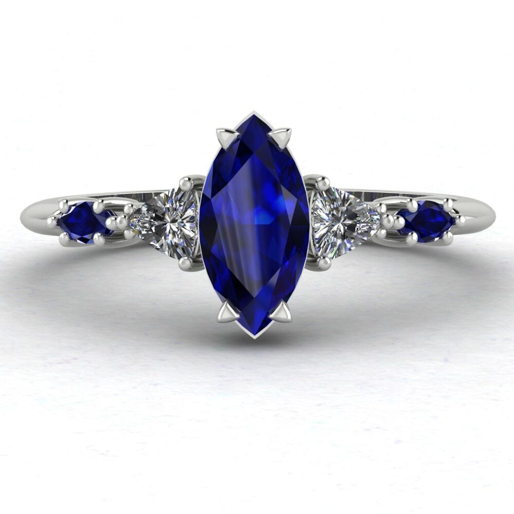 Maisie Marquise: Sapphire & Diamonds, White Gold Engagement Ring