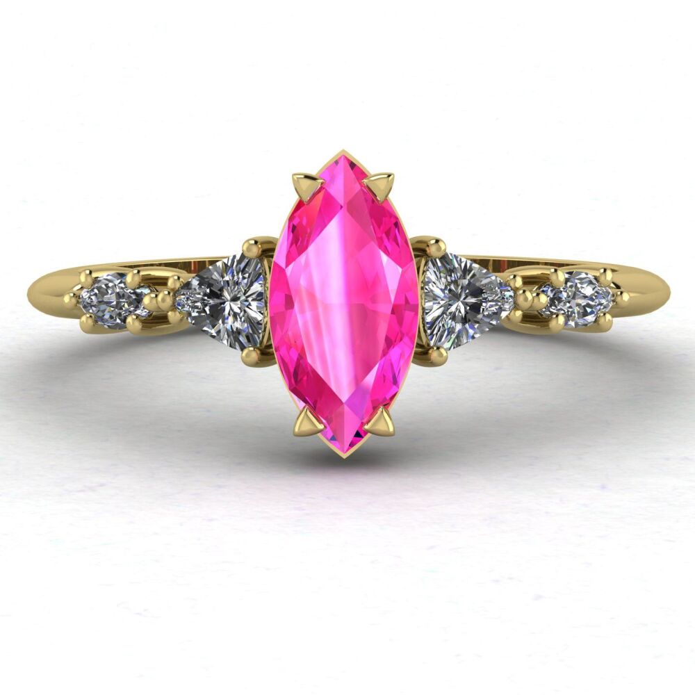 Maisie Marquise Pink Sapphire & Diamonds - Yellow Gold Engagement Ring