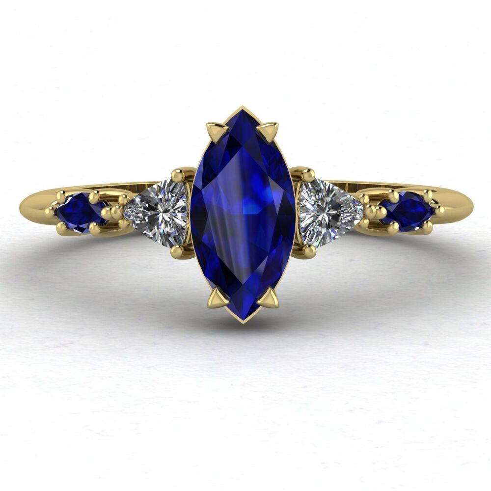 Maisie Marquise: Sapphire & Diamonds - Yellow Gold Engagement Ring