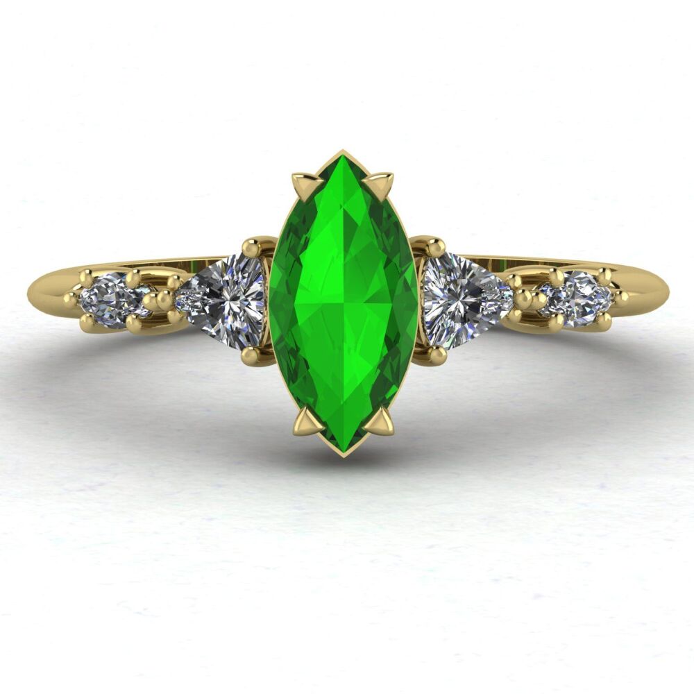 Maisie Marquise: Tsavorite & Diamonds - Yellow Gold Engagement Ring