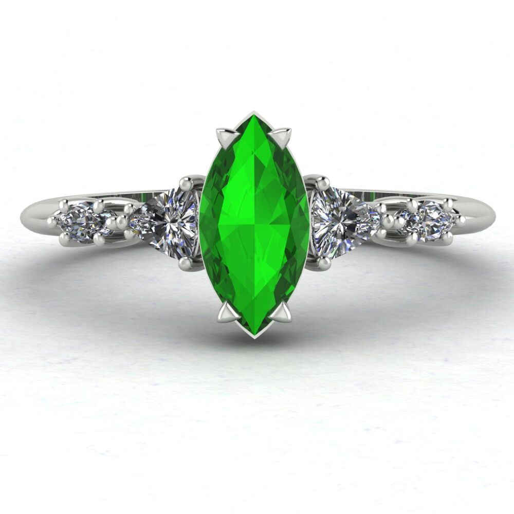 Maisie Marquise: Tsavorite & Diamonds, White Gold Engagement Ring