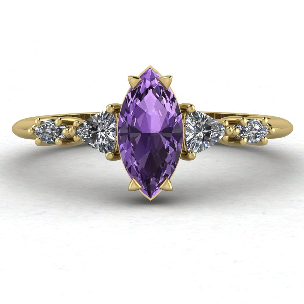 Maisie Marquise: Violet Sapphire & Diamonds - Yellow Gold Engagement Ring