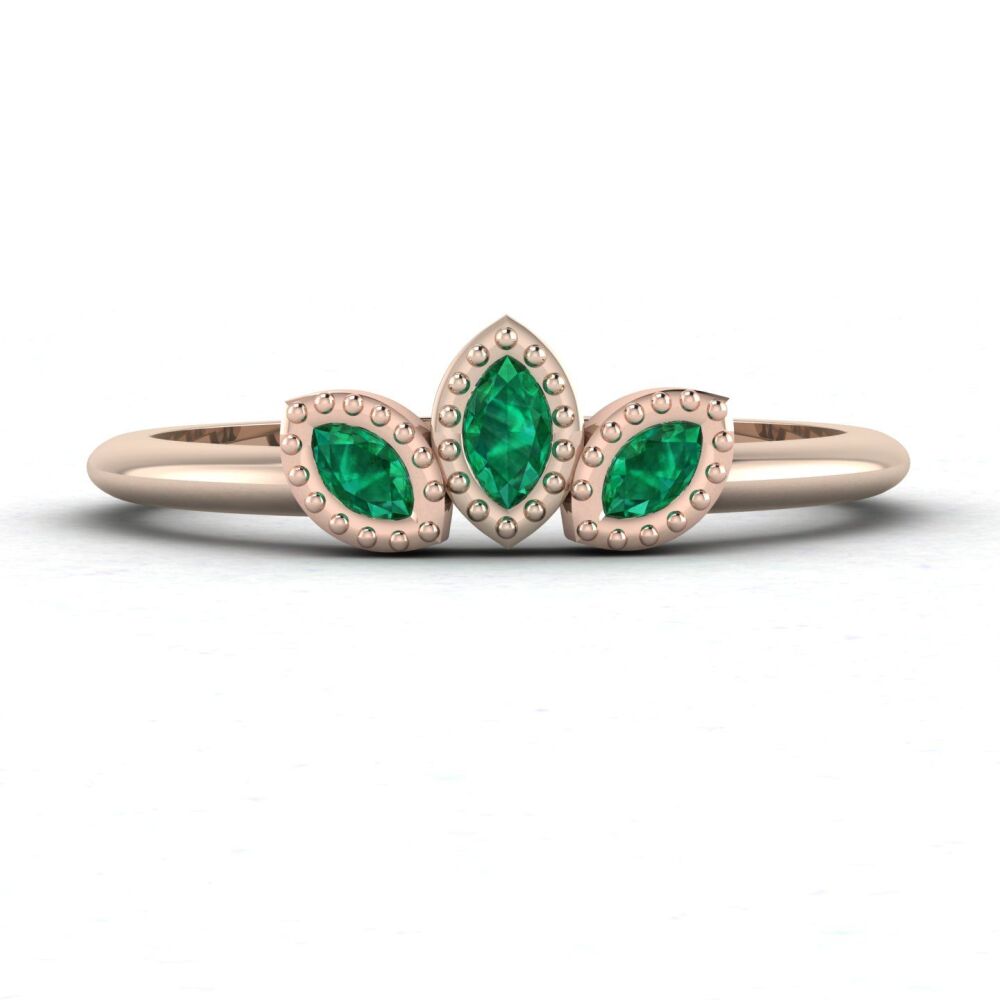 Astraea Echo Emerald Trilogy Ring in 18ct Rose Gold