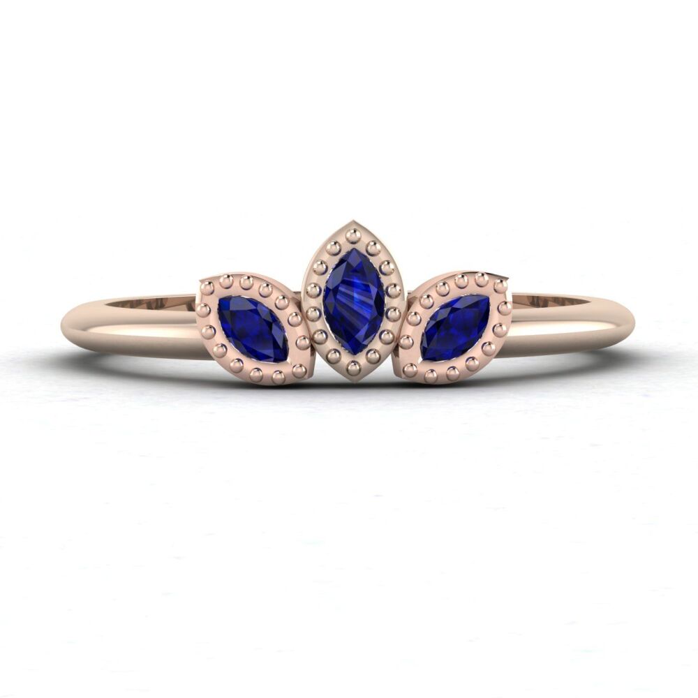 Astraea Echo Blue Sapphire Trilogy Ring in 18ct Rose Gold