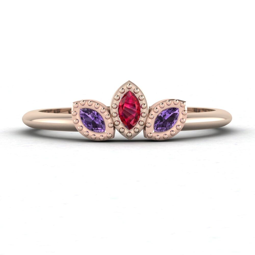 Astraea Echo - Marquise Violet Sapphires & Ruby. Rose Gold Ring
