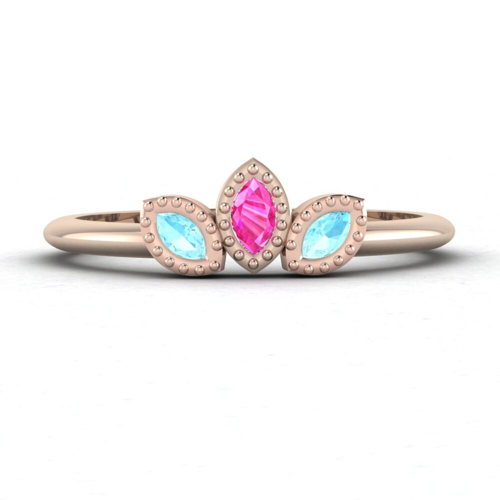 Astraea Echo -Marquise  Aquamarines & Pink Sapphire Rose Gold Ring