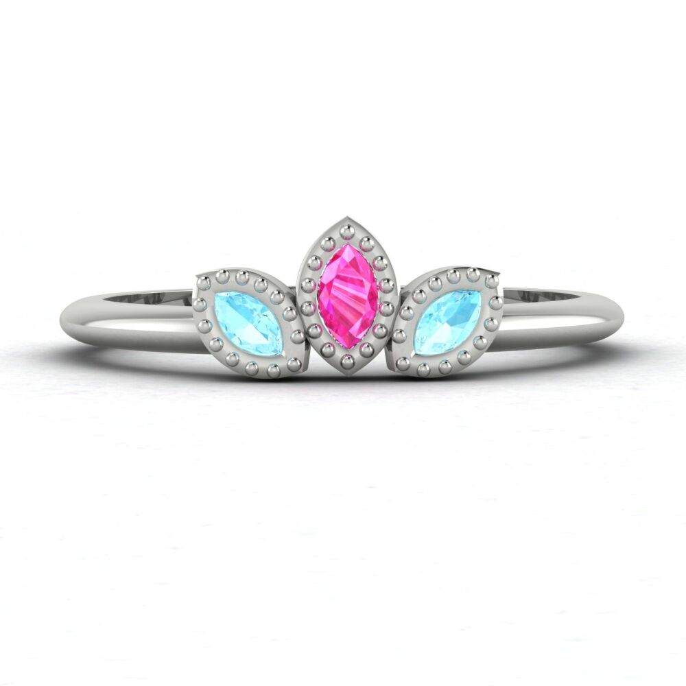 Astraea Echo - Marquise Aquamarines & Pink Sapphire Ring