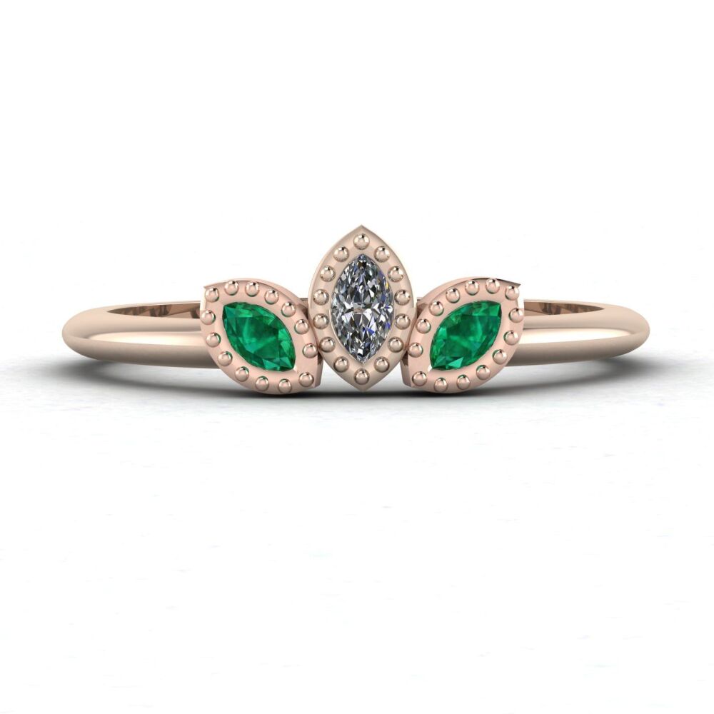 Astraea Echo Diamond & Emerald Trilogy Ring in 18ct Rose Gold