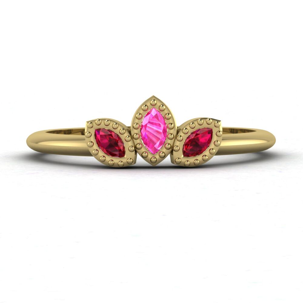 Astraea Echo - Marquise Rubies & Pink Sapphire Yellow Gold Ring