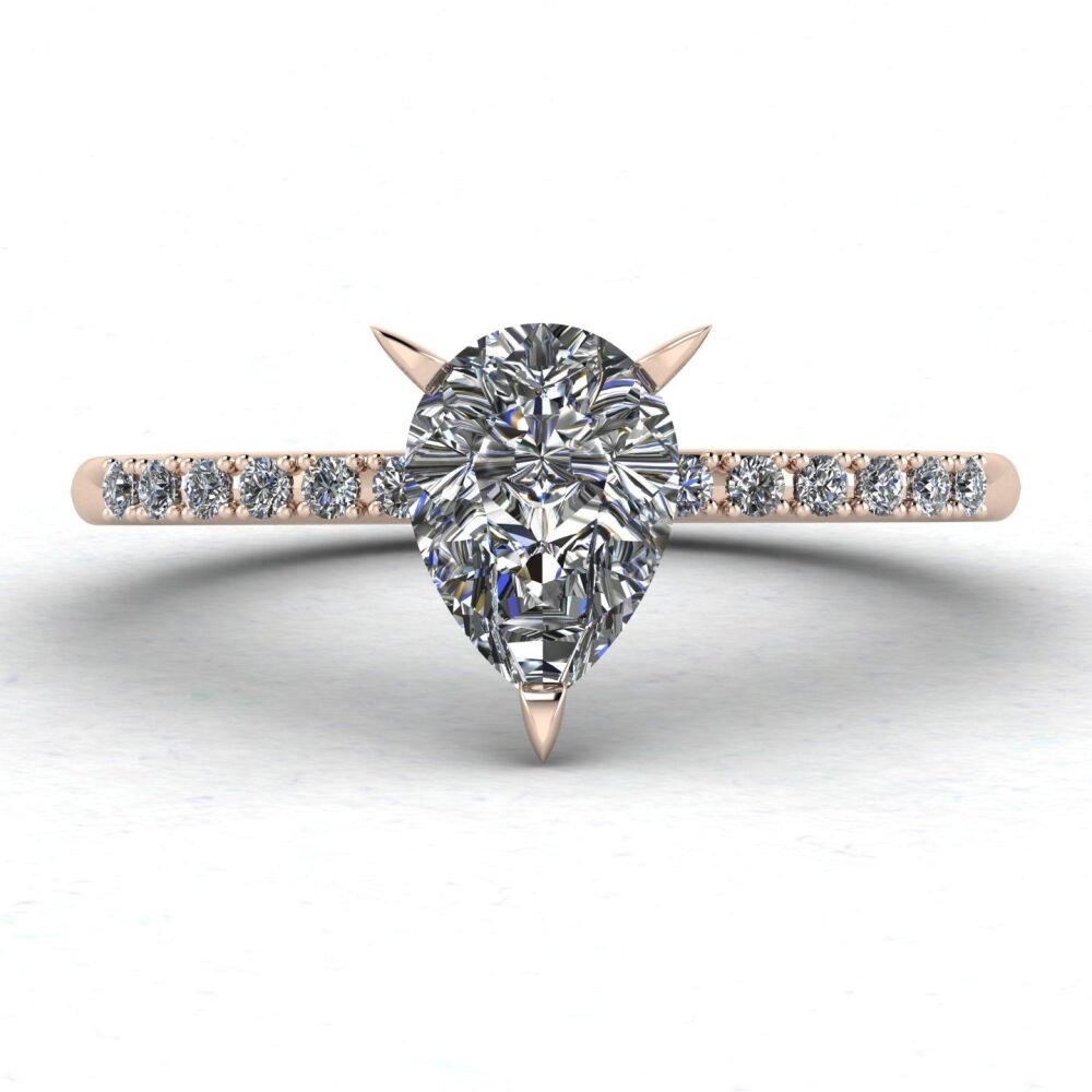 Calista: Pear Shaped Diamond & Diamonds & Rose Gold Ring