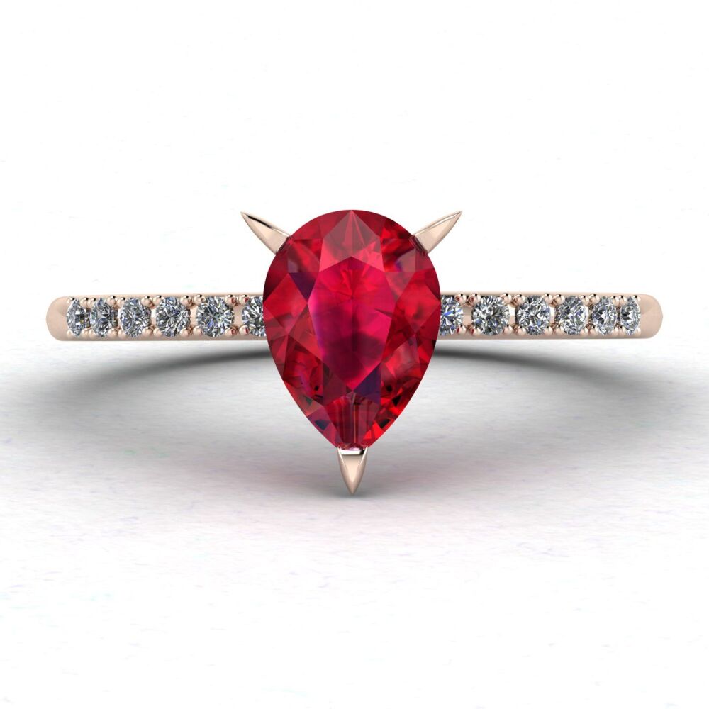 Calista: Pear Shaped Ruby & Diamond Rose Gold Ring