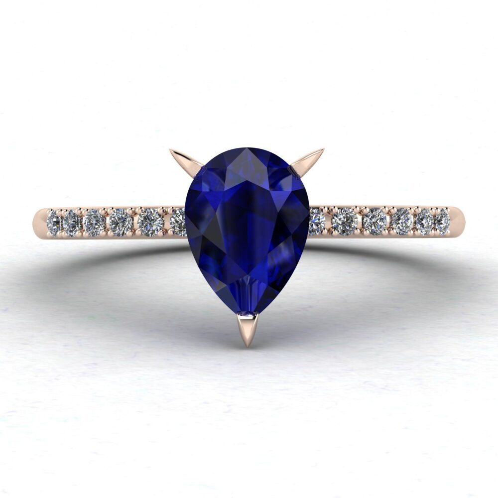 Calista: Pear Shaped Sapphire & Diamond - Rose Gold Ring