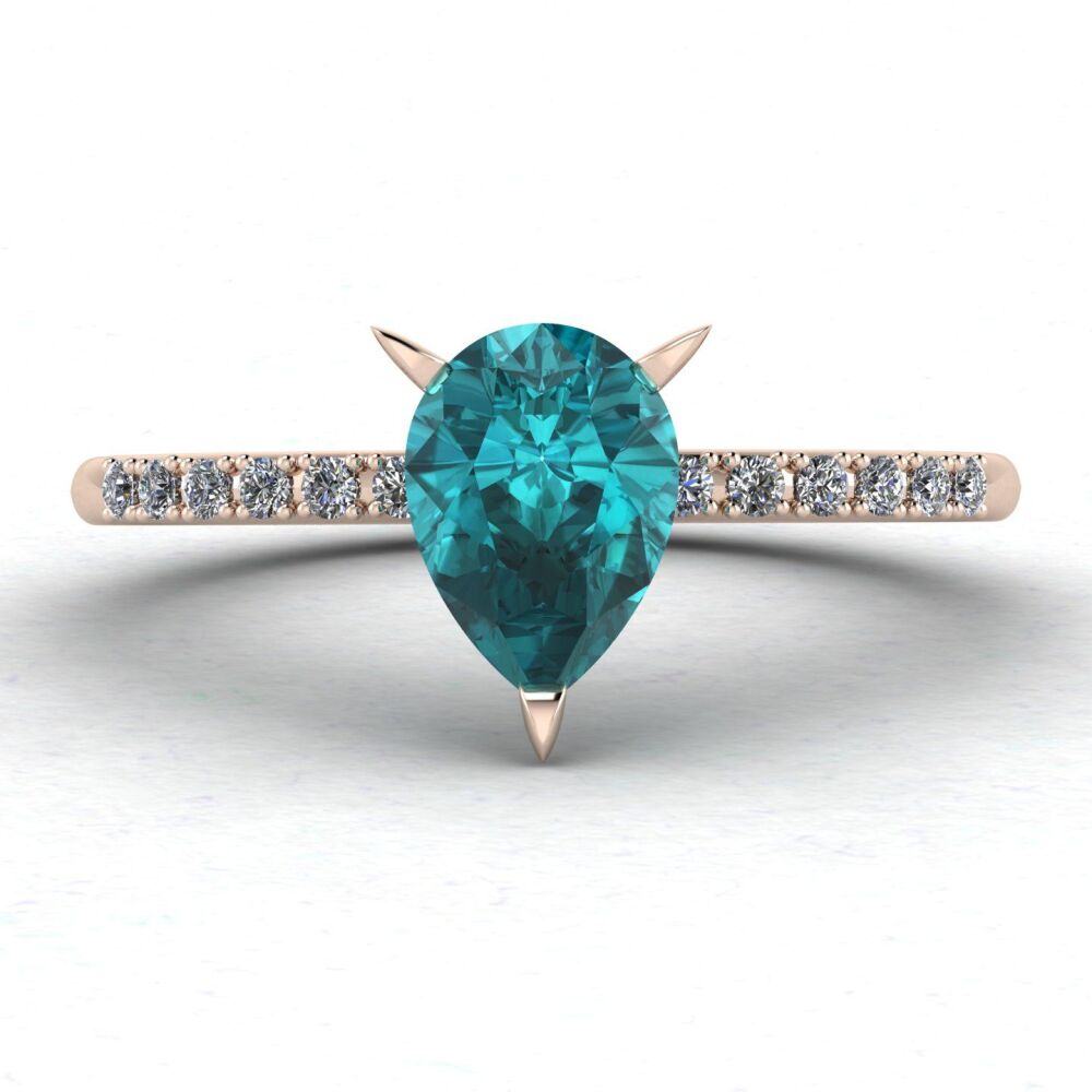 Calista - Pear Shaped Teal Sapphire & Diamonds Rose Gold Engagement Ring