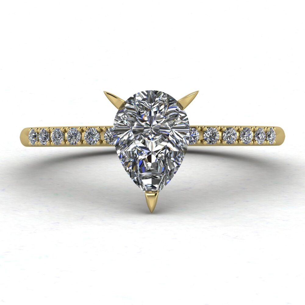 Calista: Pear Shaped Lab Grown Diamond - Yellow Gold Ring