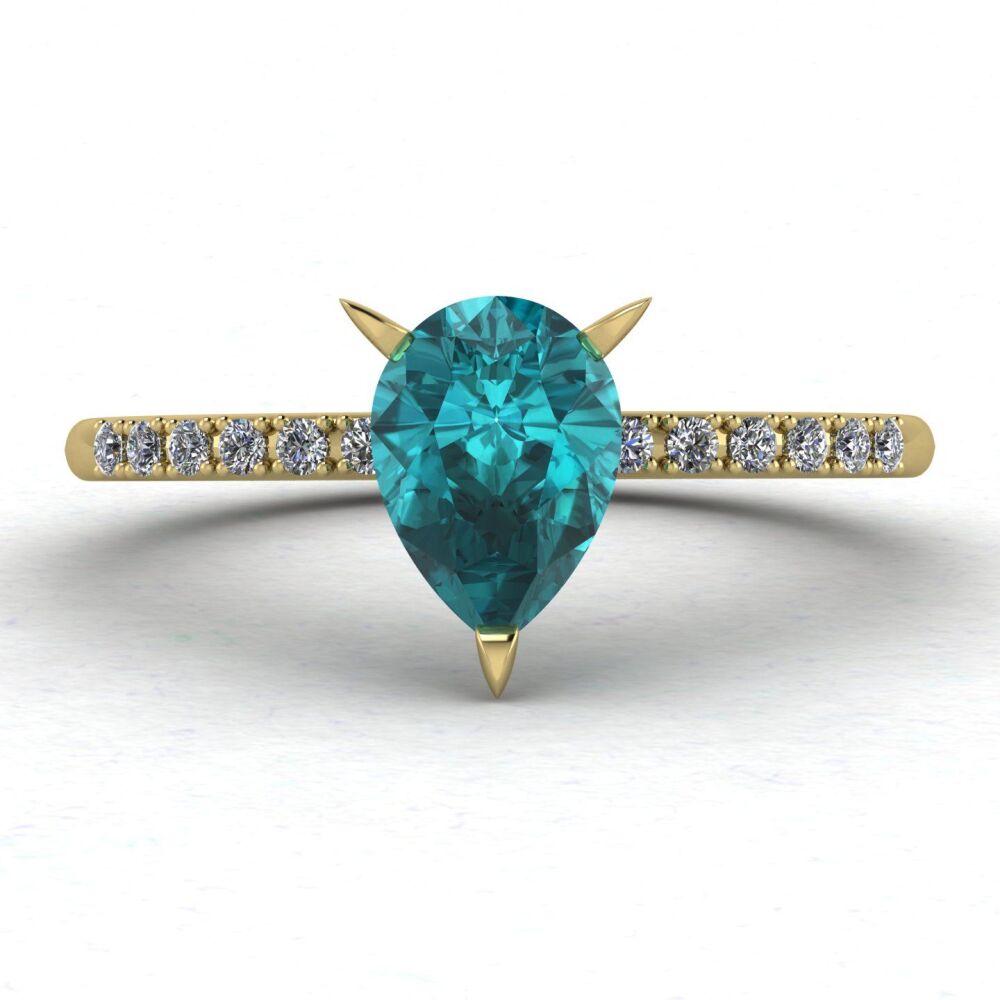 Calista - Pear Shaped Teal Sapphire & Diamonds Gold Engagement Ring