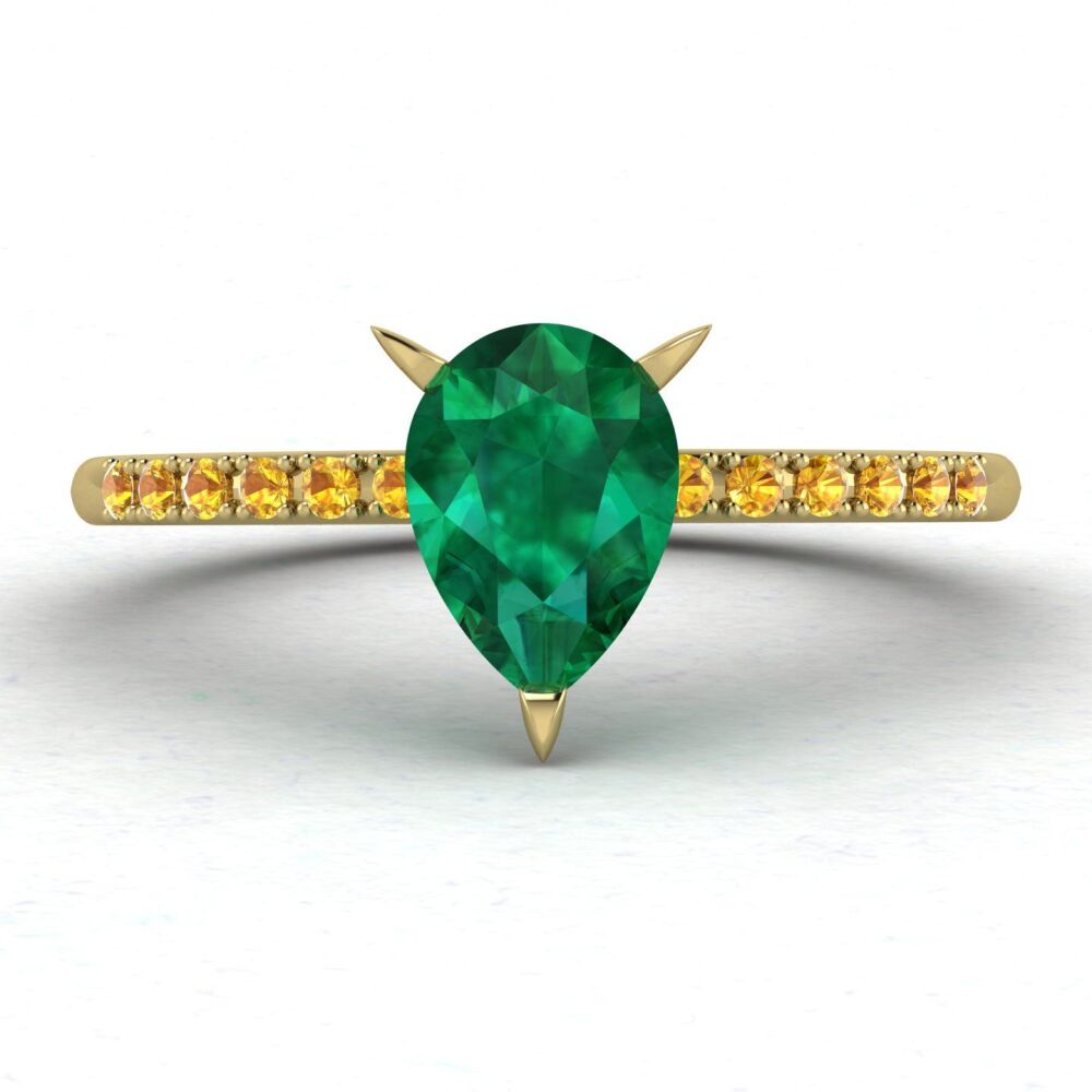 Calista - Pear Shaped Emerald & Yellow Sapphires Gold Engagement Ring