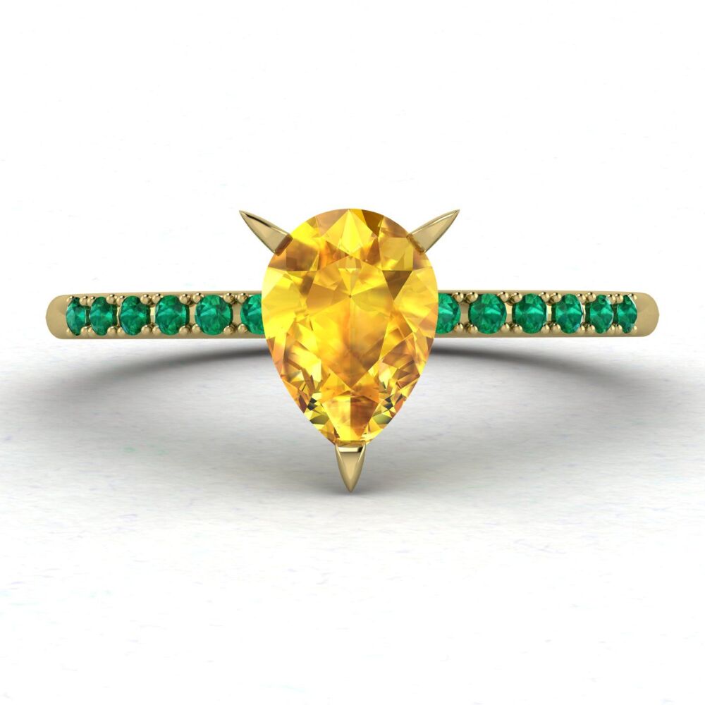 Calista - Pear Shaped Yellow Sapphire & Emeralds Gold Engagement Ring