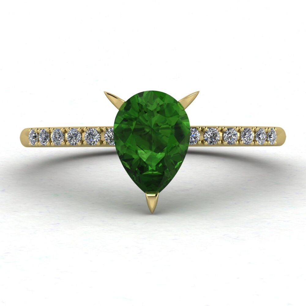 Calista: Pear Shaped Green Tourmaline & Diamonds Yellow Gold Ring