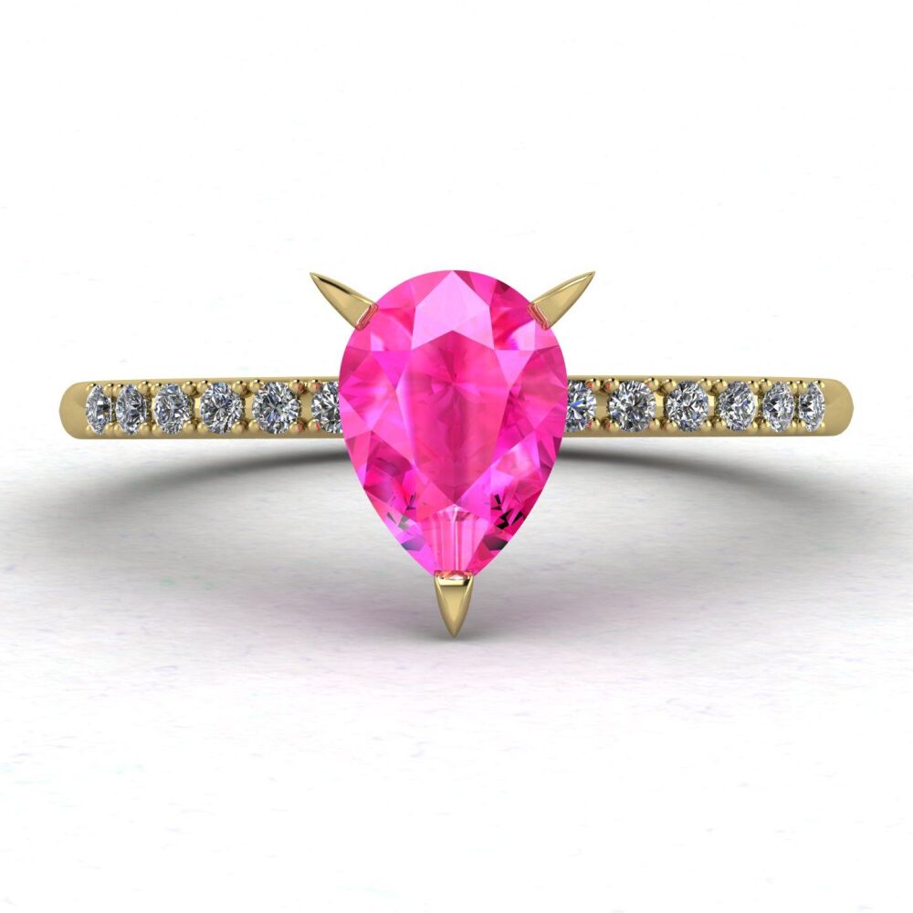 Calista: Pear Shaped Pink Sapphire & Diamond - Yellow Gold Ring