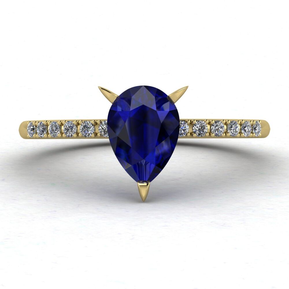 Calista: Pear Shaped Sapphire & Diamond's 18 Carat Yellow Gold Ring