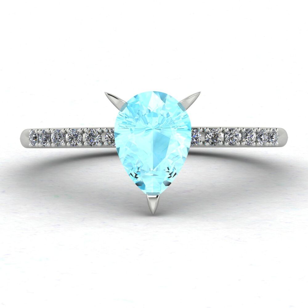 Calista: Pear Shaped Aquamarine & Diamonds - White Gold or Platinum Ring