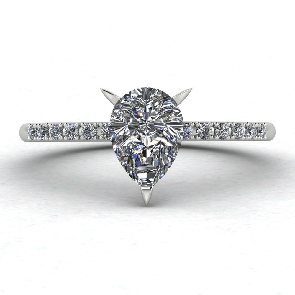 Calista: Pear Shaped Diamond & Diamonds White Gold or Platinum Ring