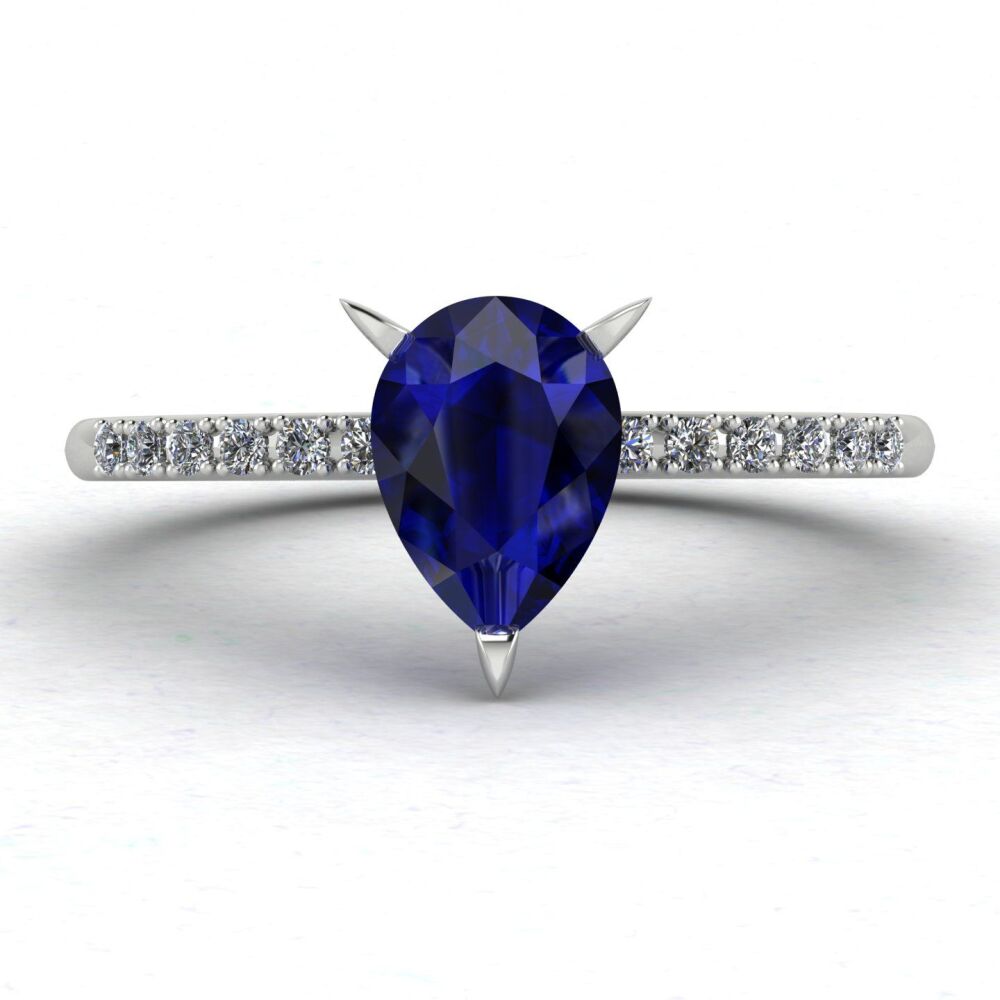 Calista: Pear Shaped Sapphire & Diamond's 18 Carat  White Gold or Platinum Ring