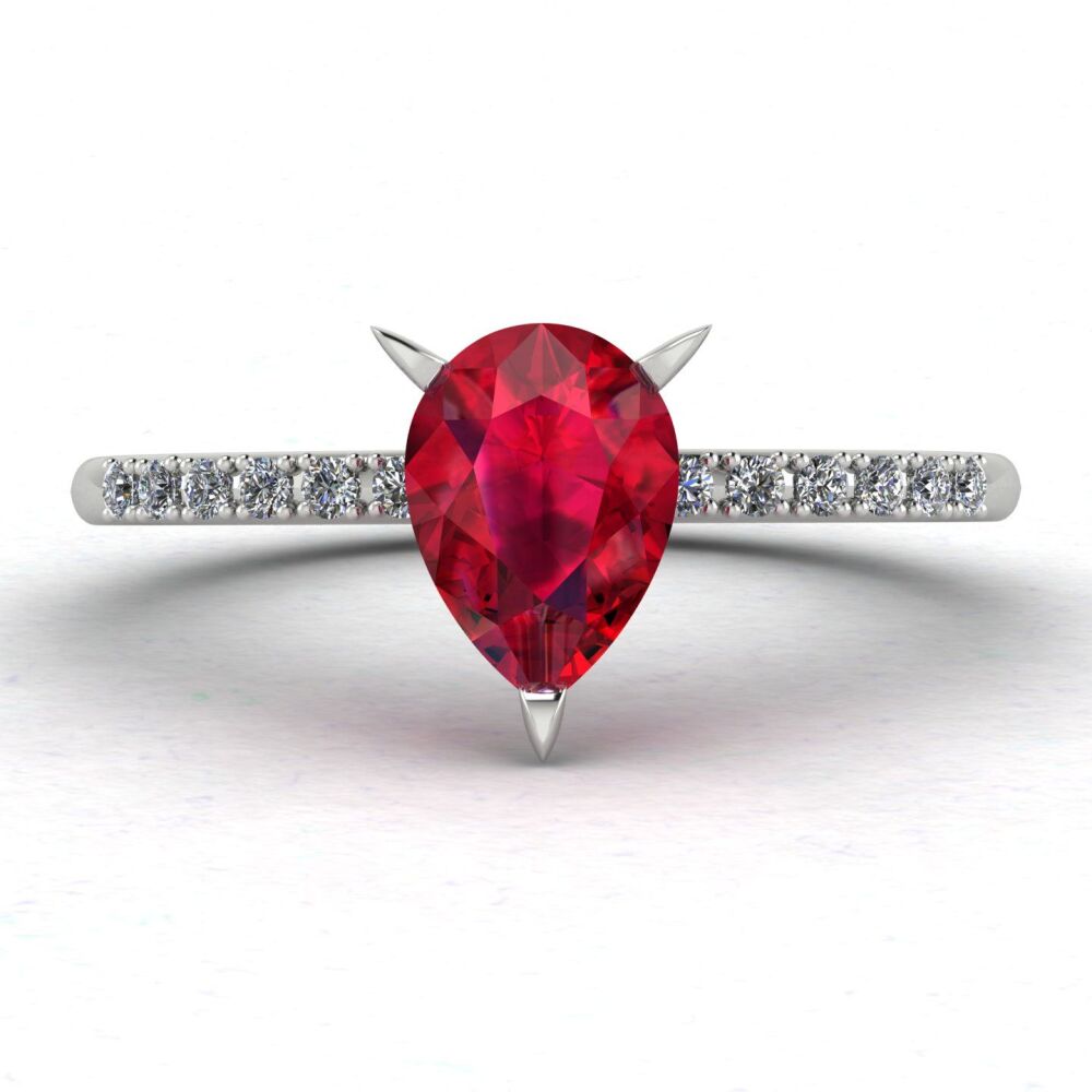 Calista: Pear Shaped Ruby & Diamonds - White Gold or Platinum Ring