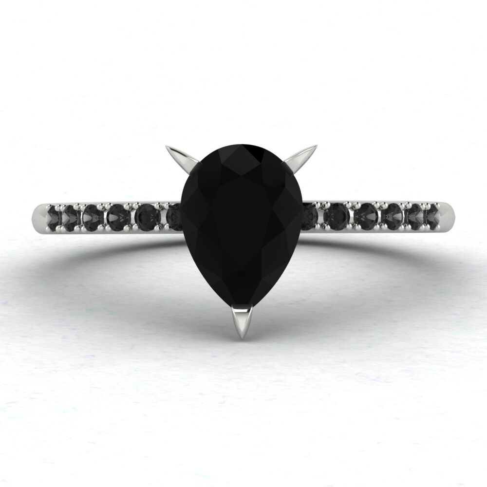 Calista: Pear Shaped Black Diamonds White Gold or Platinum Ring