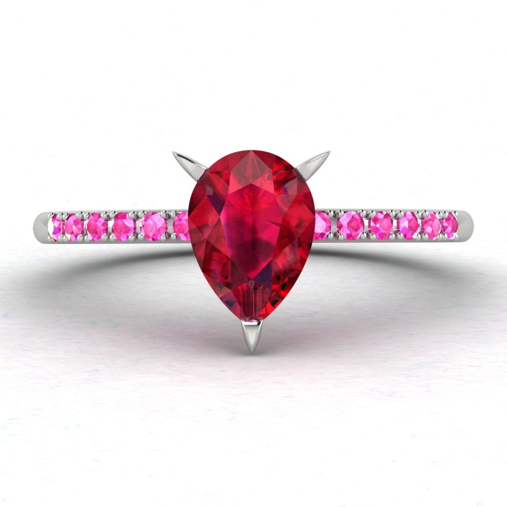 Calista: Pear Shaped Ruby & Pink Sapphire's 18 Carat  White Gold or Platinum Ring