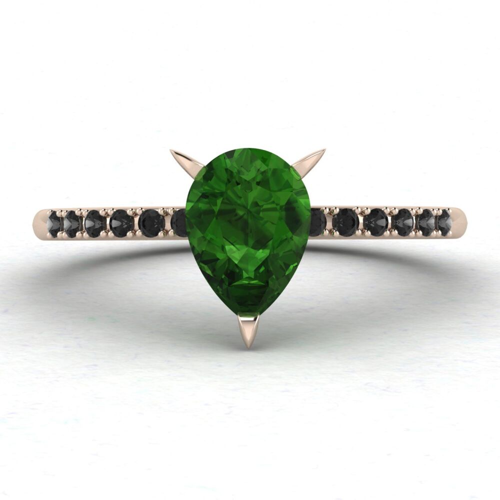 Calista:  Pear Shaped Green Tourmaline & Black Diamonds Rose Gold Ring