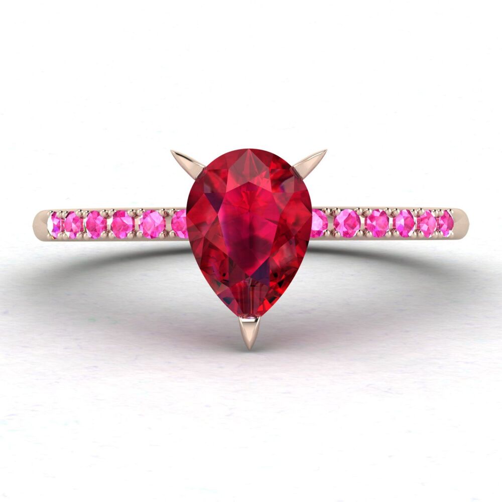 Calista: Pear Shaped Ruby & Pink Sapphire's - Rose Gold Ring