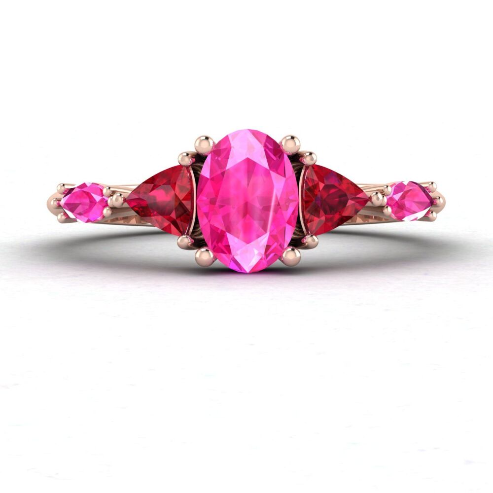 Maisie - Colour Clash - Oval Pink Sapphires & Rubies Rose Gold Ring
