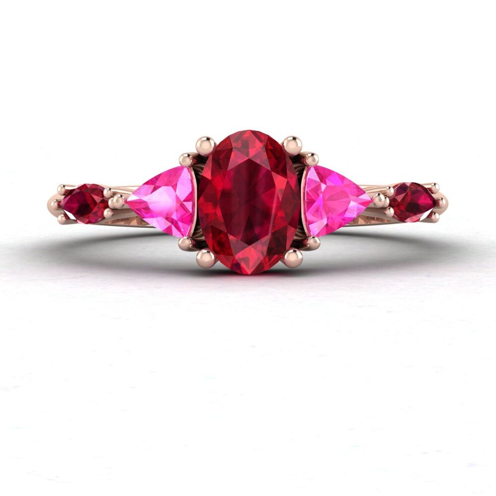 Maisie - Colour Clash - Oval Rubies & Pink Sapphires Rose Gold Ring