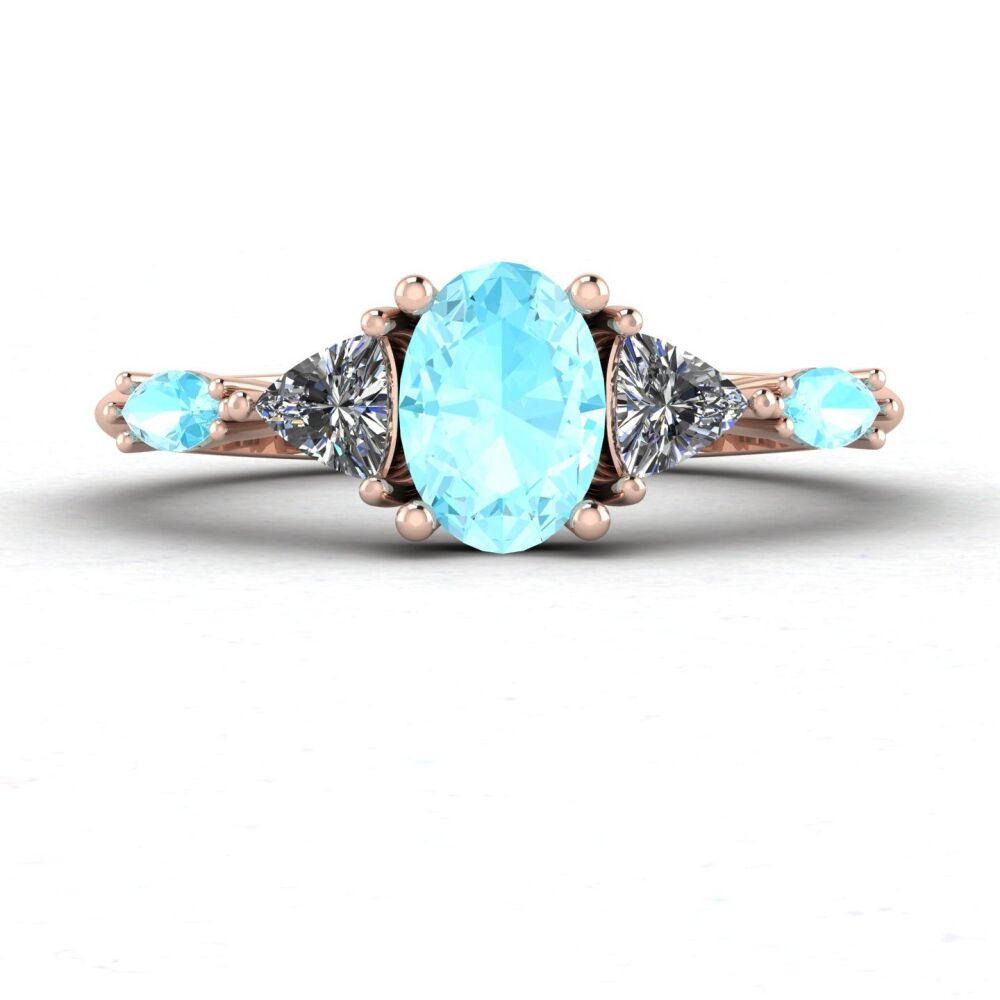 Maisie - Oval Aquamarine & Diamond Rose Gold Ring