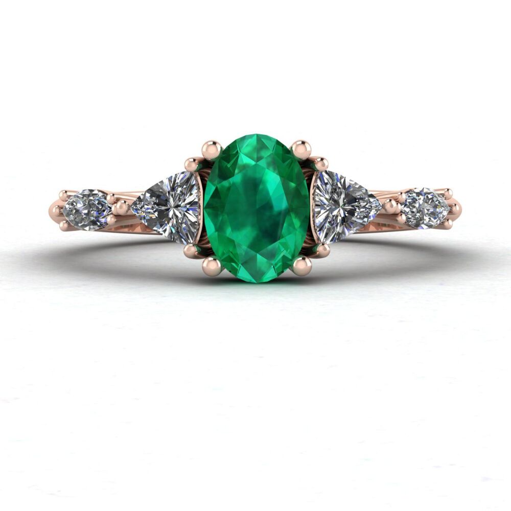 Maisie: Oval Emerald & Diamonds, Rose Gold Engagement Ring
