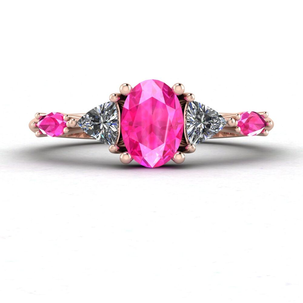 Maisie: Oval Pink Sapphires & Diamonds, Rose Gold Engagement Ring