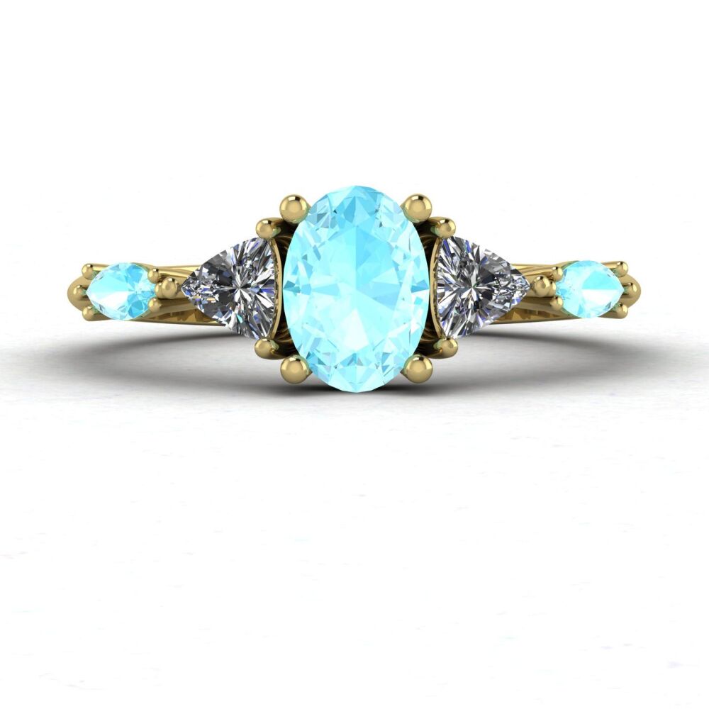 Maisie - Oval Aquamarine & Diamond Yellow Gold Ring