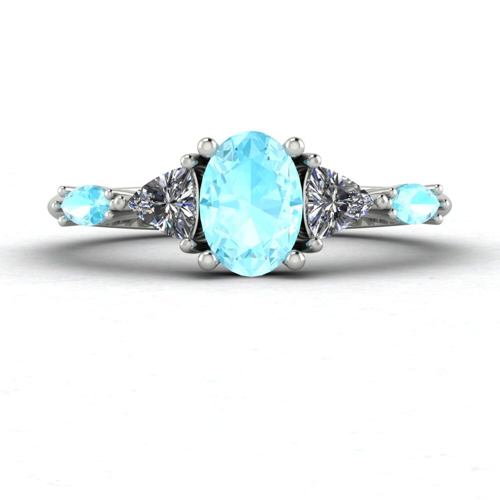 Maisie - Oval Aquamarine & Diamond's White Gold or Platinum Diamond Ring