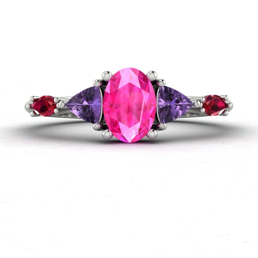 Maisie - Oval Pink Sapphire, Violet Sapphires & Rubies Ring - White Gold or Platinum