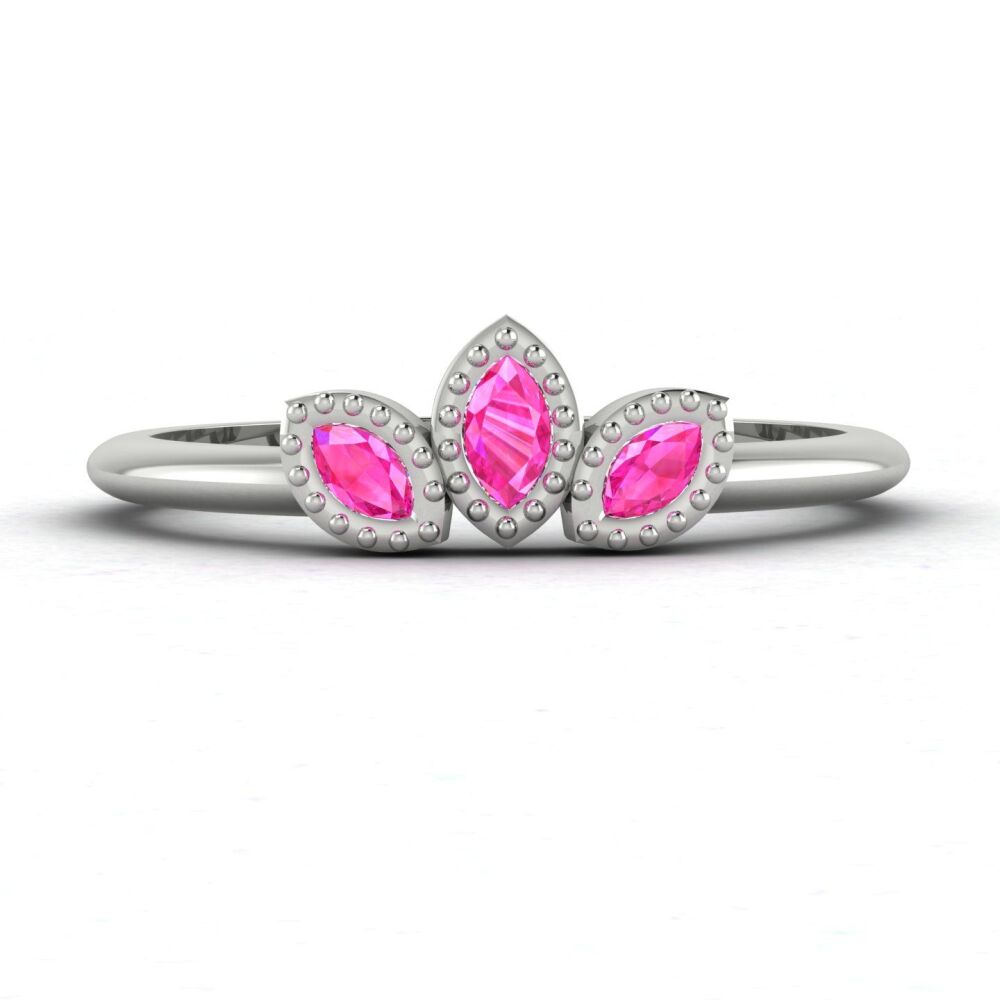 Astraea Echo Pink Sapphire Trilogy Ring in White Gold or Platinum