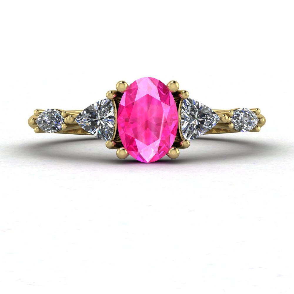 Maisie: Oval Pink Sapphire & Diamonds, Gold Engagement Ring