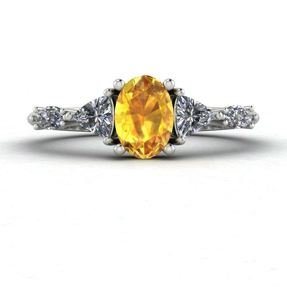 Maisie: Oval Yellow Sapphire & Diamonds, White Gold or Platinum Engagement Ring
