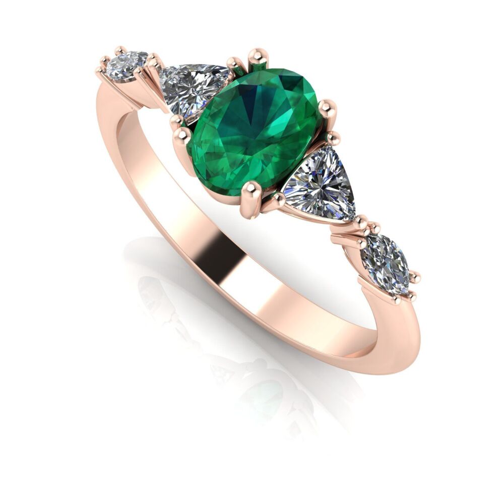 Maisie: Oval Emerald & Diamonds, Rose Gold Engagement Ring