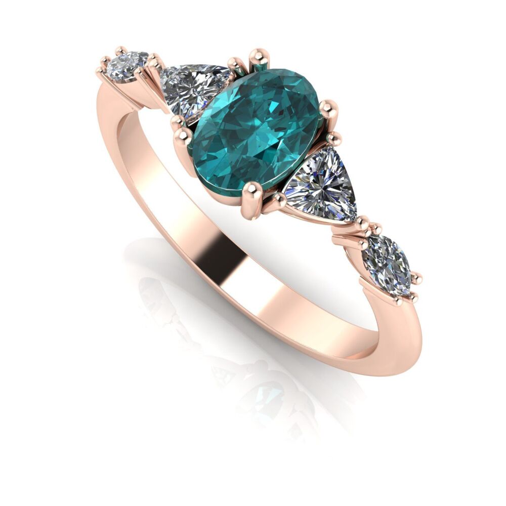 Maisie: Oval Teal Sapphire & Diamonds, Rose Gold Engagement Ring