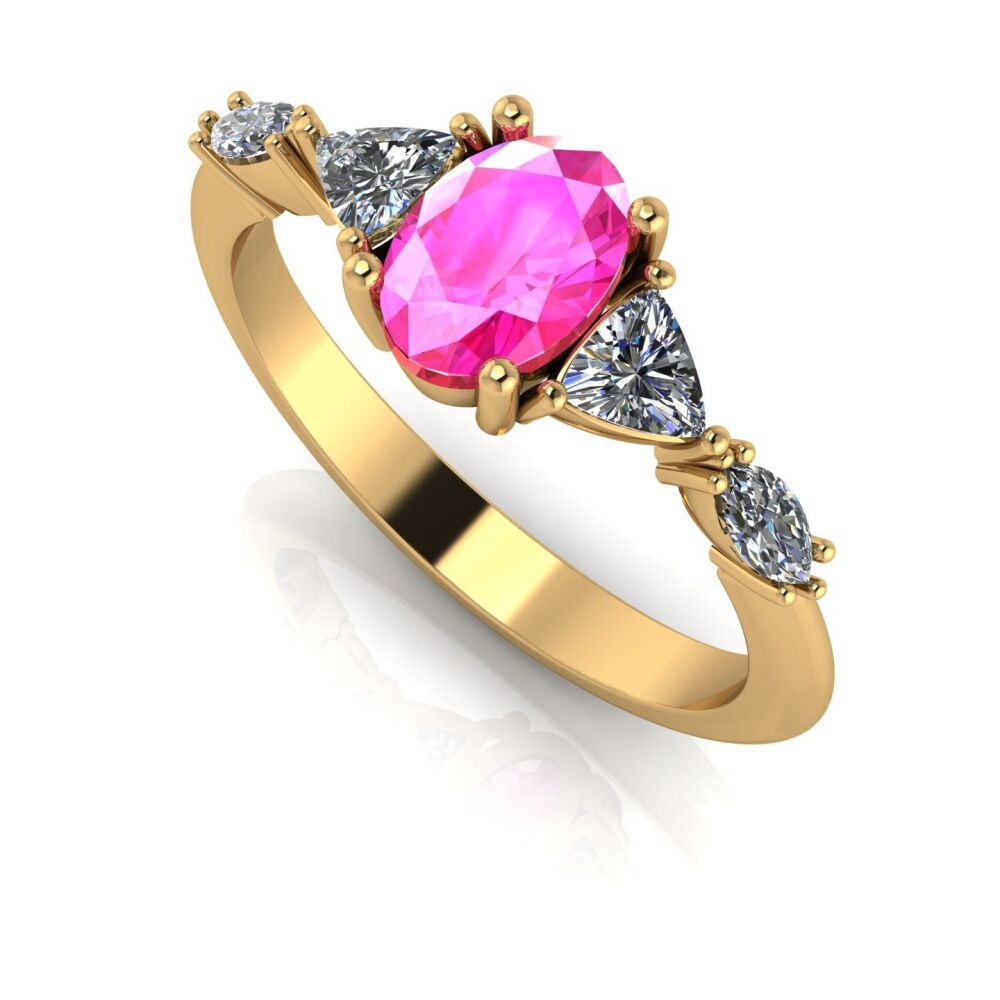 Maisie: Oval Pink Sapphire & Diamonds, Gold Engagement Ring